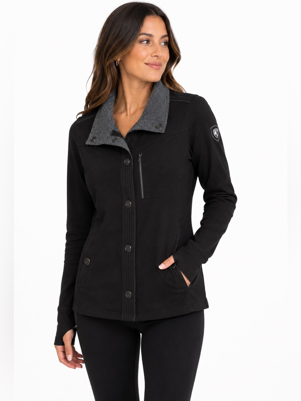 KÜHL Krush Black Snap Front Funnel Neck Jacket Large